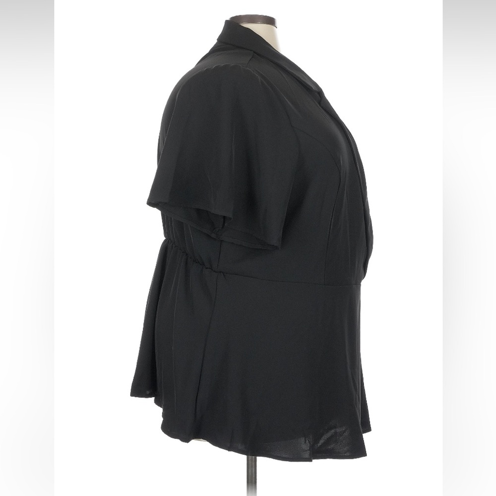 Bloomchic Women's Black Size 26 Blouse Short Sleeve Collar V Neck NWT Plus Size - Picture 4 of 6